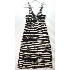Neiman Marcus Sexy Jersey Abstract Zebra Print Black Ivory Braided Strap Sz Med